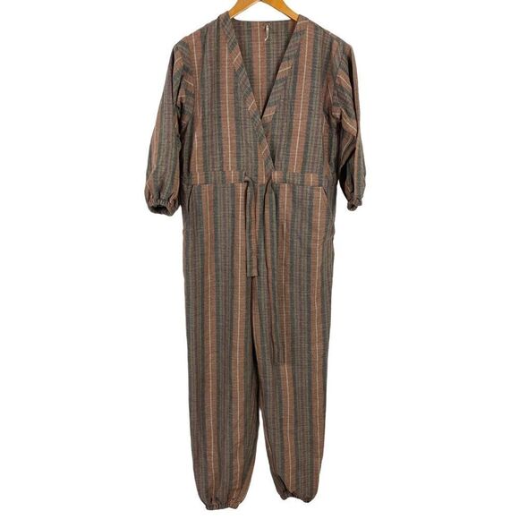 People Free Loveland Metallic Striped Jumpsuit Wool Blend Brown Bohemian Boho XS - Picture 2 of 15
